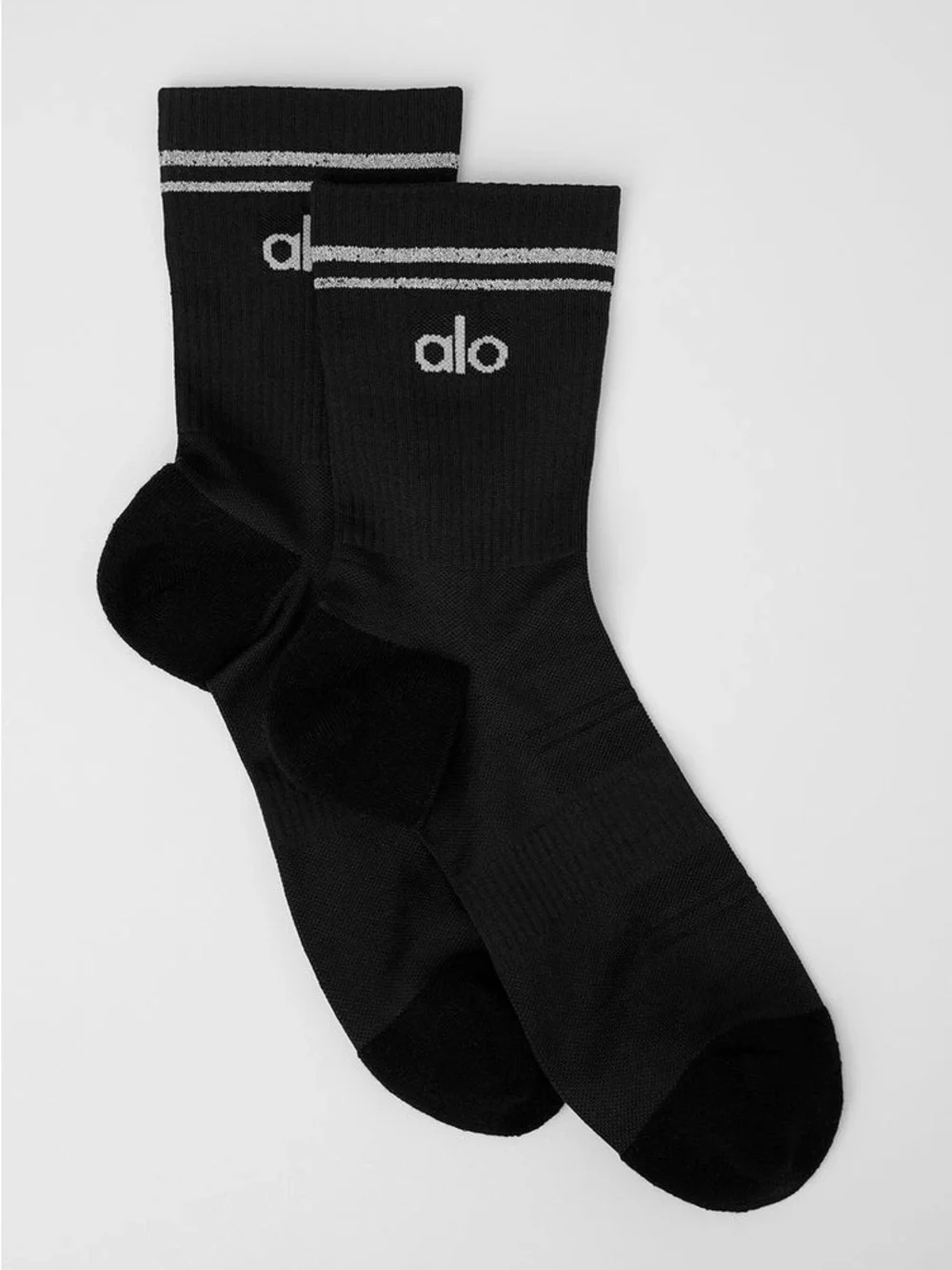 New Alo Yoga BrandedUnisex Half-Crew Performance Sock Black reflective
